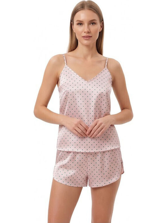 Jumelles Babydoll Roz Cu Gri Cu Buline Vară