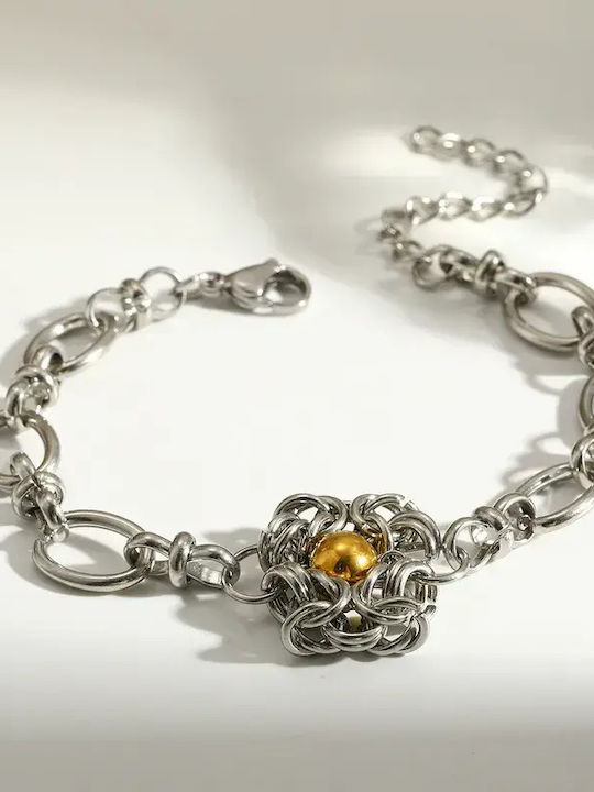 Women's Chain Bracelet with Flower Design Made of Steel
