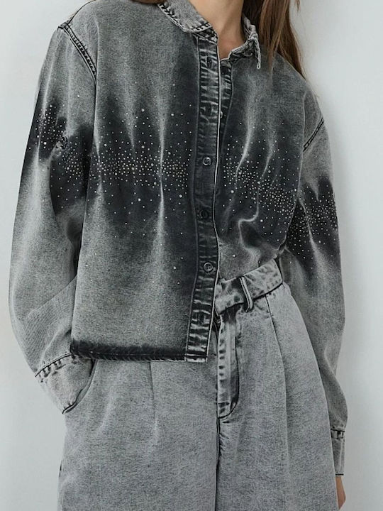 Long Sleeve Women's Denim Shirt Grey Denim