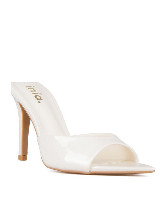 Patent Leather Mules With High Heel In Beige Colour