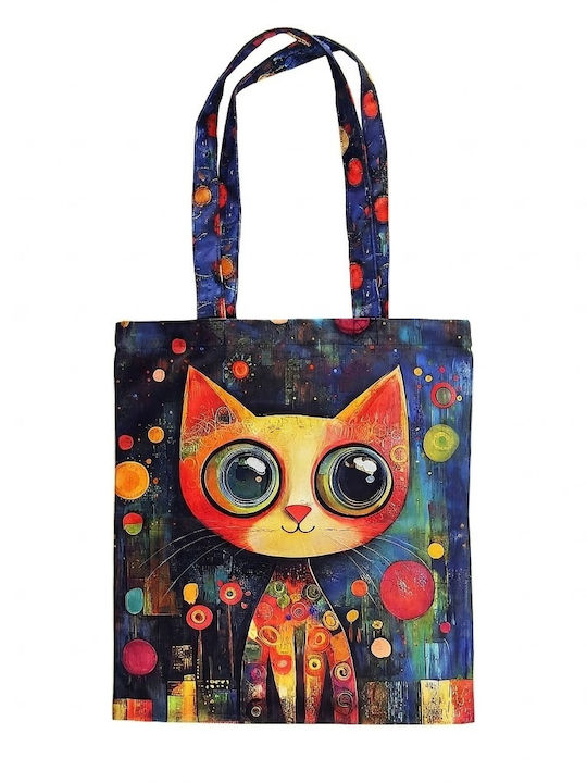 Inspiral Tree Tote Τσάντα Ώμου Υφασμάτινη Γάτα Χρωματιστή