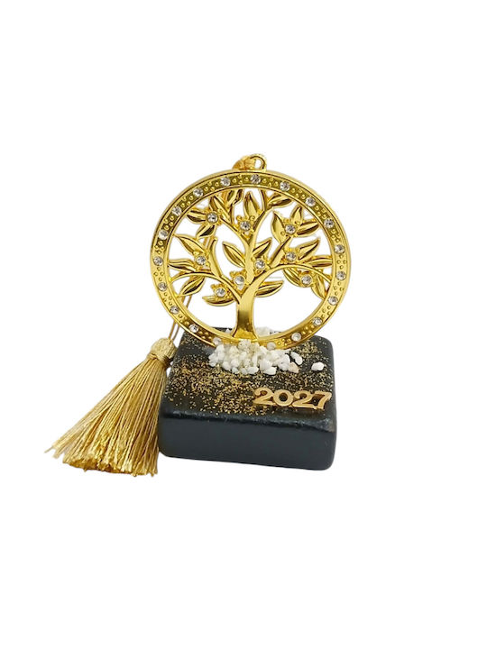 Kalliopi Silver Handmade Tabletop New Year's Lucky Charm Little Black Tree Made of Stone 2027 5x9cm