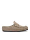 Heel Enclosed Leather Winter Men's Slippers Beige