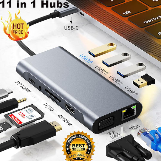 Dahua USB-C Docking Station with HDMI 4K PD Ethernet Grey (da11in1)
