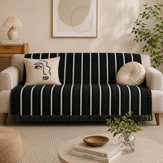 ForHome Покривка За Триместен Диван Шенил 180x280см Черна