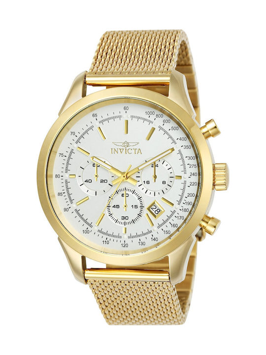 Invicta Мъжки Часовник 45mm На Батерия с Златиста Метална Гривна
