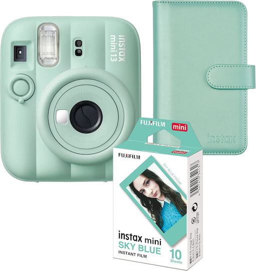 Fujifilm Instant Camera Instax Mini 13 Lagoon Green + Instax Mini Album + Instant Film Sky Blue