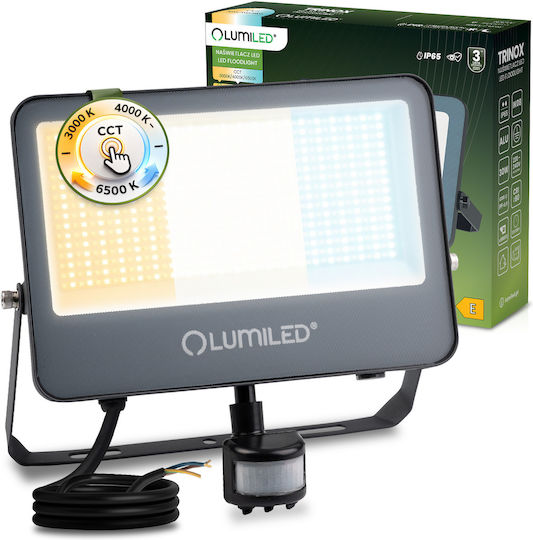 Προβολέας Led Trinox 100w 11000lm Cct Ip65 Γκρι Αισθητήρας Κίνησης Λυκόφωτος Lumiled
