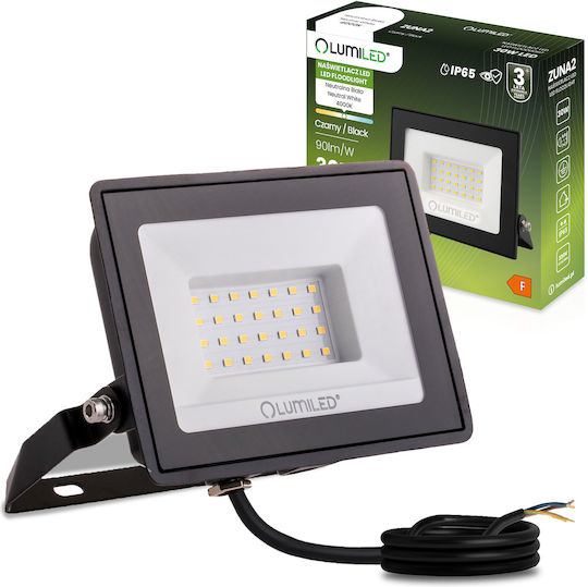 Προβολέας Led Zuna2 30w 2700lm 4000k Ip65 Μαύρος Φωσφορικός