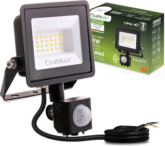 LED Flutlichter Zuna2 20W 1800lm 4000K Ip44 Schwarzer Bewegungssensor Lumiled