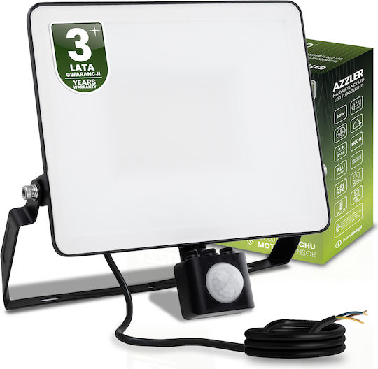 LED Flood Light Azzler 50W 6000lm 4000K IP44 Outdoor Halogen Lamp Motion Sensor Black Lumiled