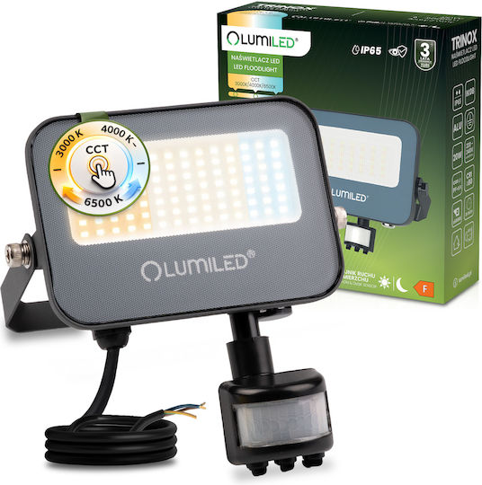 Προβολέας Led Trinox 20w 2000lm Cct Ip65 Γκρι Αισθητήρας Κίνησης Λυκόφωτος Lumiled