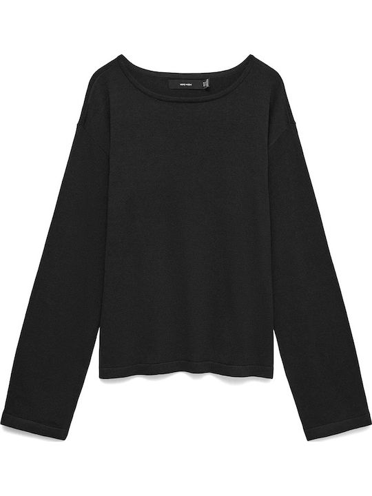 Vero Moda Women's Long Sleeve Cotton Sweater with Smile Neckline Black