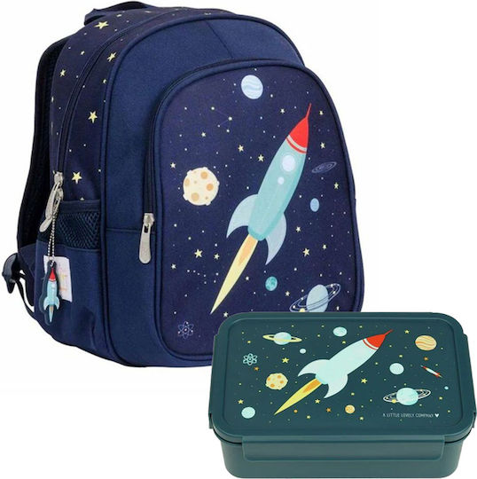 A Little Lovely Company Space School Insulated Handheld Lunch Bag + Bento Lunch Box