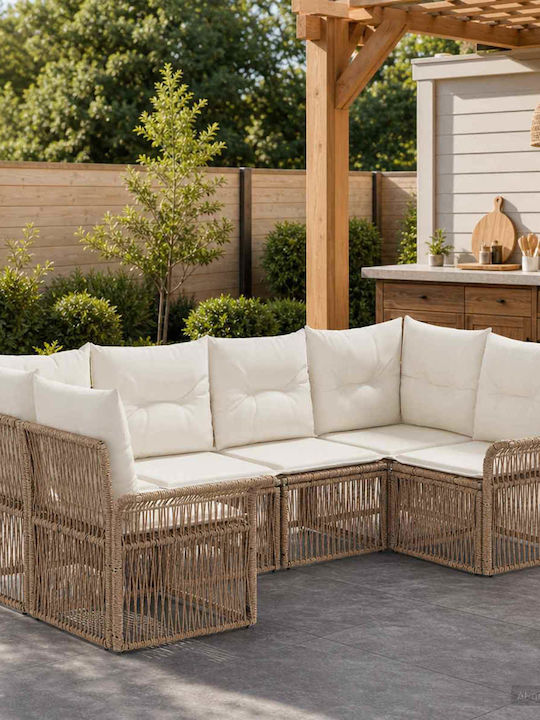 Corner Outdoor Sofa Rattan with Cushions 70.5x62x70cm
