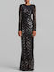 Summer Maxi Evening Dress Satin Open Back Black