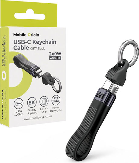 Mobile Origin Braided / Flat / Keychain Cablu Video USB-C Tată - USB-C 240W PD Negru 0.13m MO-UK-CB17-BLK
