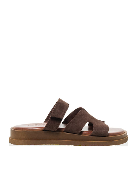 Leder Flache Sandalen Für Damen Braun