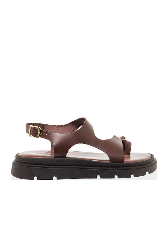 Leder Flache Sandalen für Damen Braun
