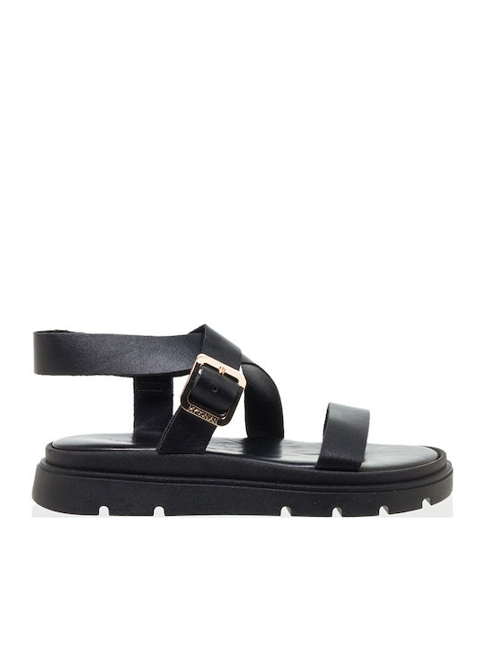 Leather Women's Flat Sandals Black