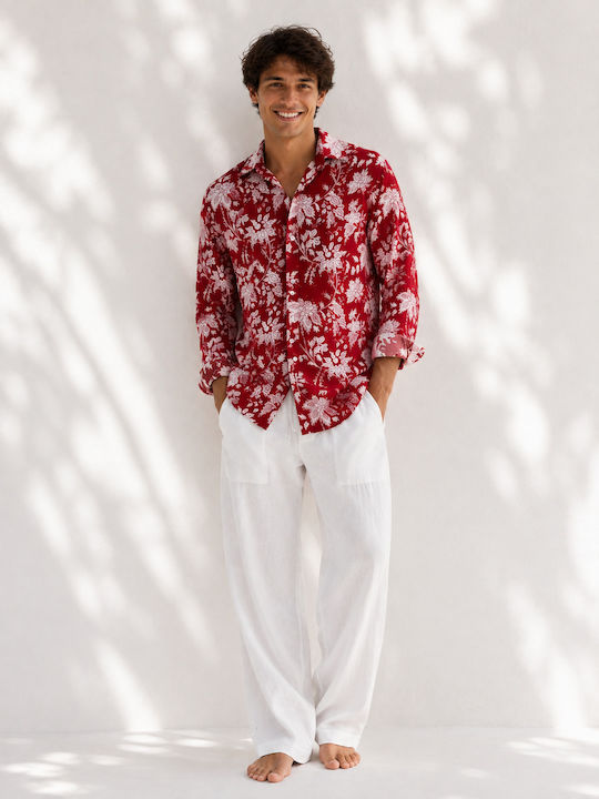 Indigo By Cécile Long Sleeve Shirt In Regular Fit Floral Red/White