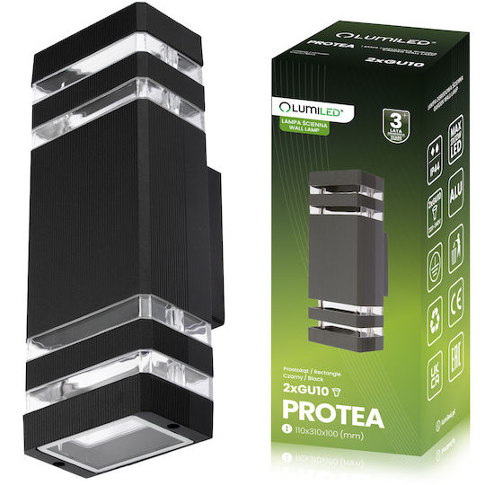 Protea Lumiled Wall-Mounted Outdoor Lighting Garden Lamp Up Down GU10 Black