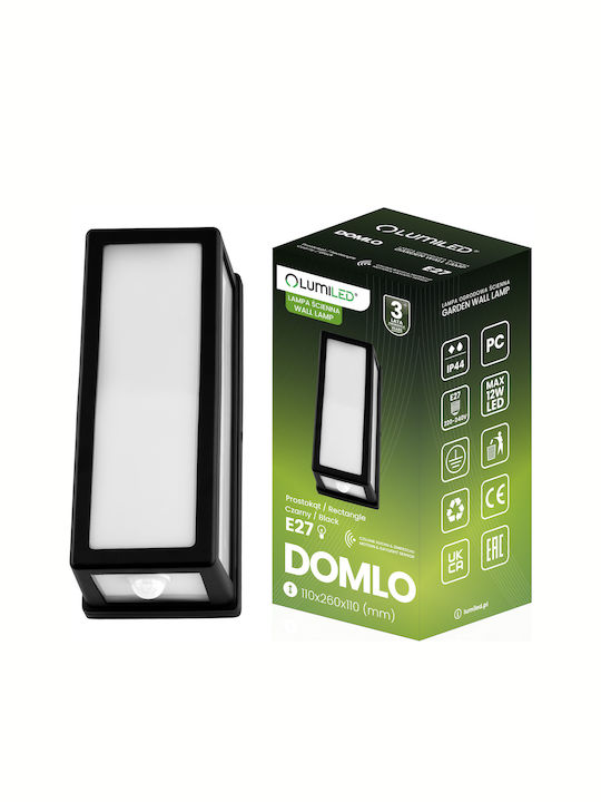 Garden Light E27 Wall-Mounted Rectangular Motion Sensor Facade Domlo Lumiled