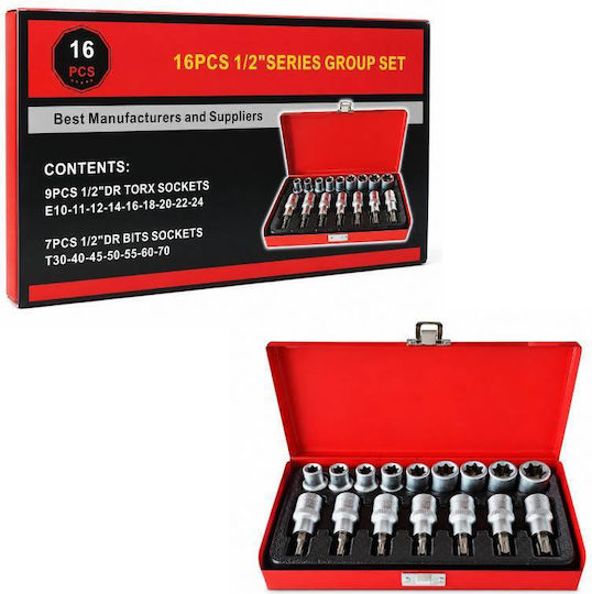 Torx Sockets with 1/2" Frame Host Set 16 Pieces
