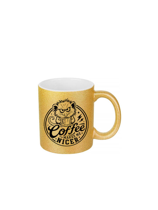 White Ceramic Mug 330ml Glitter Gold Coffee Mak...