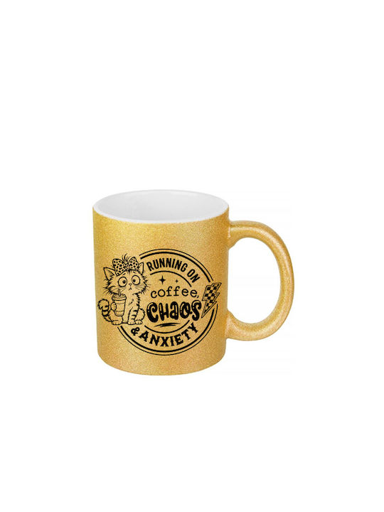 White Ceramic Mug 330ml Glitter Gold Running On...