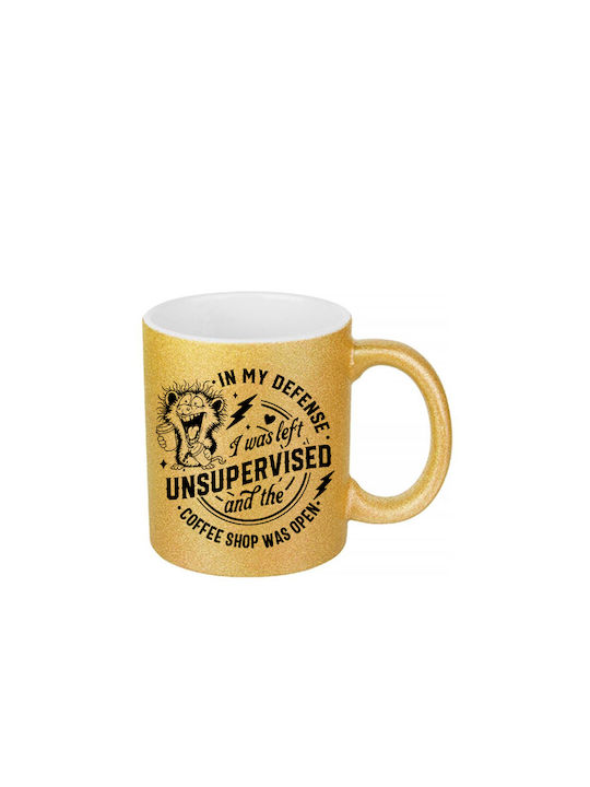 White Ceramic Mug 330ml Glitter Gold In My Defe...