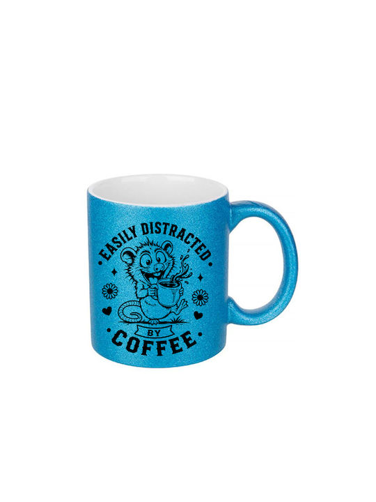 White Ceramic Mug 330ml Blue Glitter Easily Dis...
