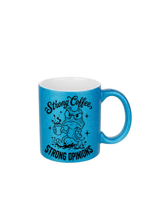 White Ceramic Mug 330ml Glitter Blue Strong Cof...