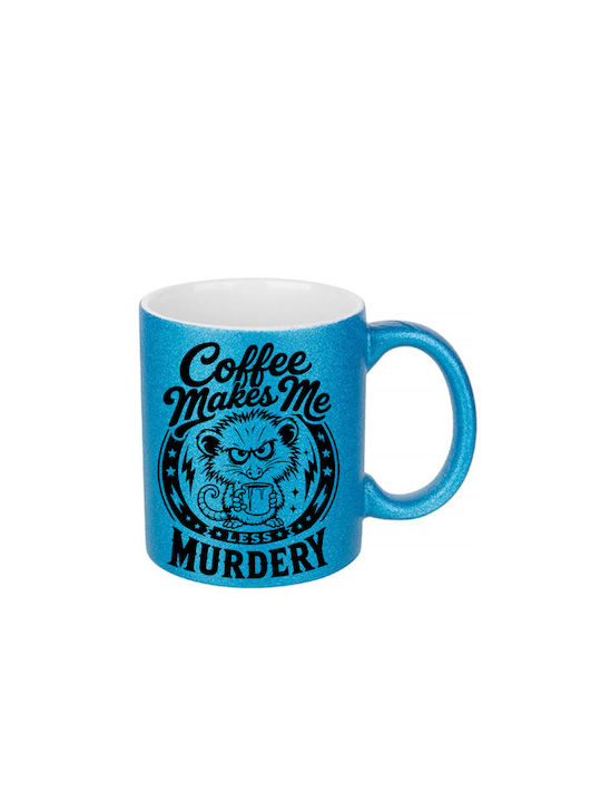 White Ceramic Mug 330ml Glitter Blue Coffee Mak...