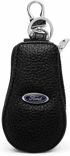Ford Premium Car Key Cover Made Eco Leather – Elegant Cover Metal Ring Black