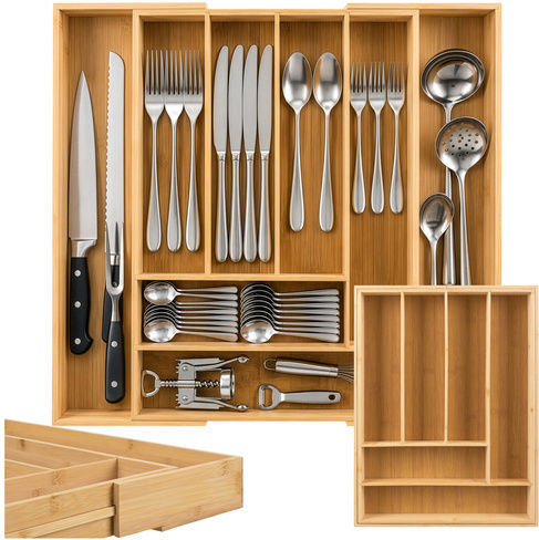 Bamboo Drawer Cutlery Tray Opening Wooden Beige