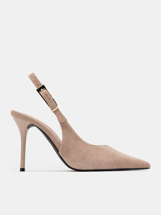 Luigi Pointed Toe Heels with High Heel Beige