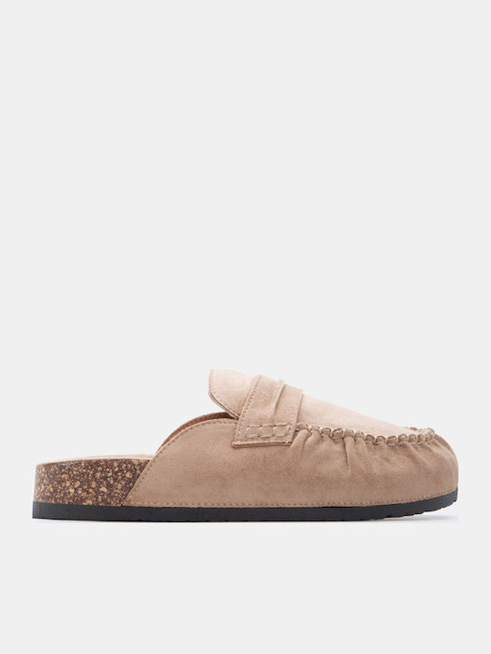 Luigi Flat Suede Mules σε Μπεζ Χρώμα