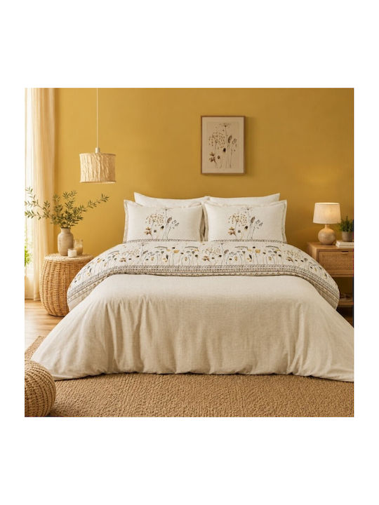 Şaheser Set Huse Pentru Pilote 200x220cm Dublu Cu 4 Fețe De Pernă & 1 Cearșaf Natural