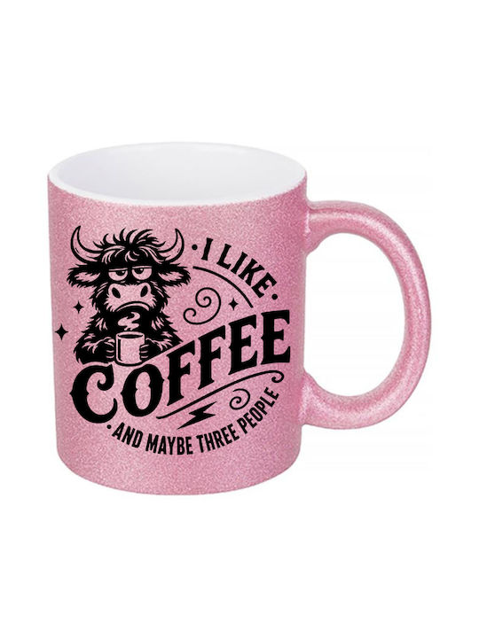 Digital Place Glitter Pink I Like Coffee And Ma...