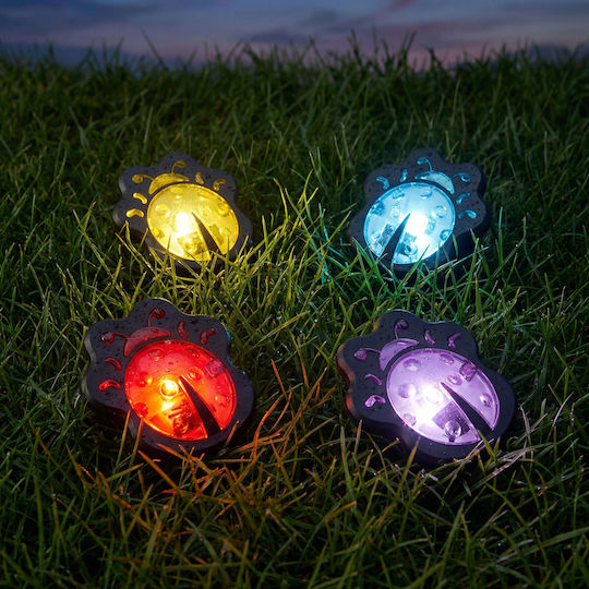 Lampă Solară Led Multicoloră Buburuză Decorativă Pentru Grădină Cu Țepușă Lumină Caldă