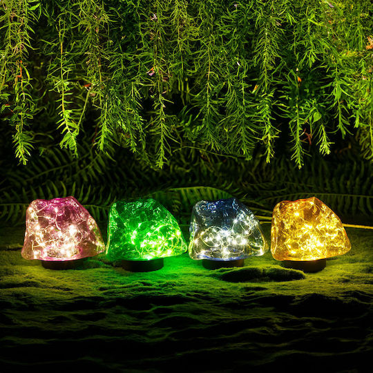 Lampă solară de grădină tip piatră colorată 30 Led alb cald decor exterior cu țăruș