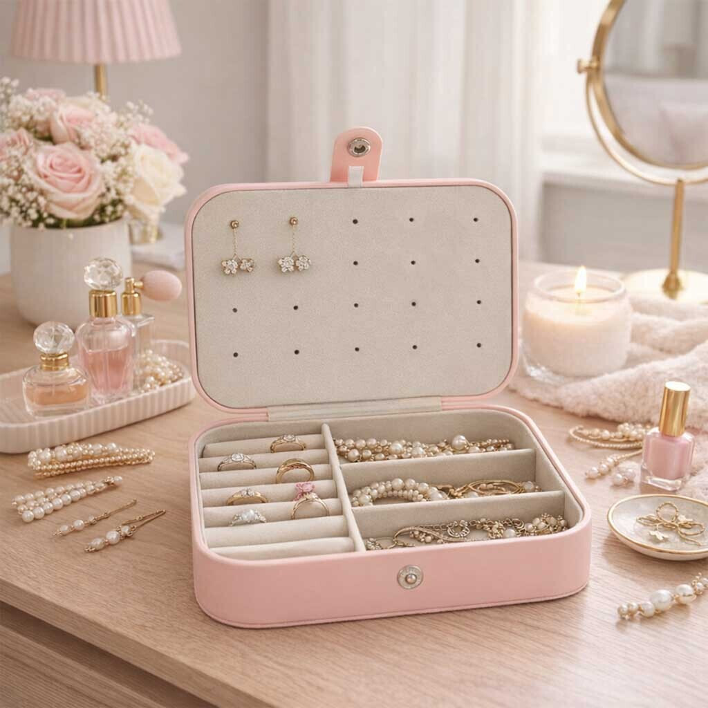 ikonka Reise Schmuckkästchen Set Rosa 16x11x5cm