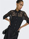 Long Sleeve Women's Denim Shirt Black Floral