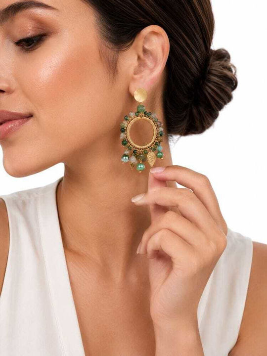 Liva Fashion Gold Plated Dangle Earrings with Green Stones Liva Fashion Gold Plated Dangle Earrings with Green Stones