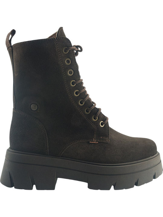 Ragazza Leder Damen Kampfstiefel Braun