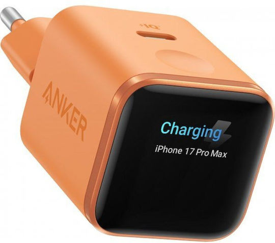 Anker Wireless Charger with USB-C Port and USB-C Cable 45W Power Delivery Orange (Nano Display)