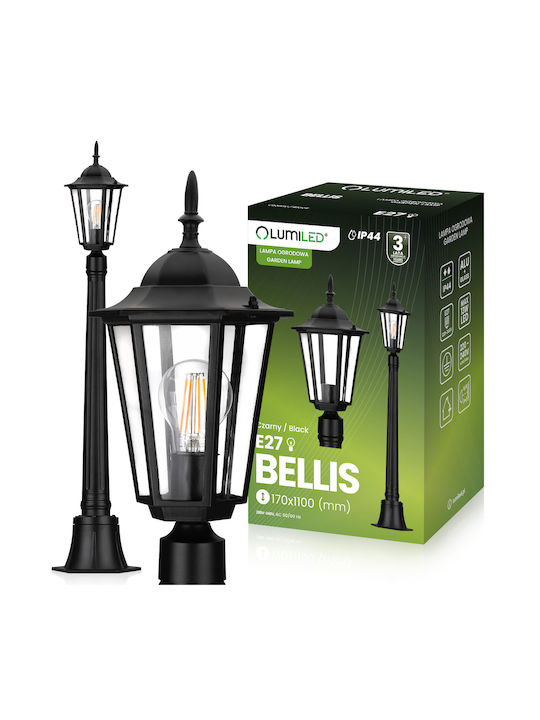 Φωτιστικό Κήπου Εξωτερικού Χώρου E27 Στύλο 110cm Μαύρο Bellis Lumiled