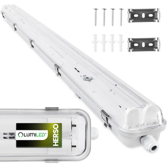 Лампа С Вграден LED Водоустойчива Устойчива На Прах 120см 2x T8 G13 Ip65 Осветена