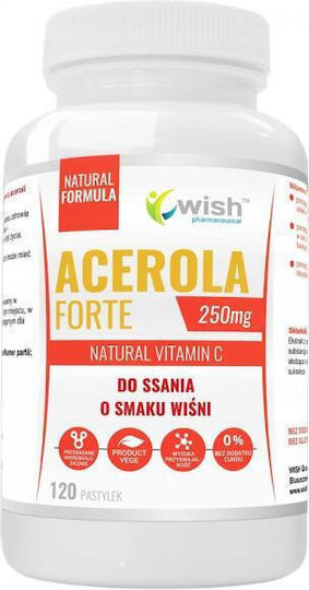 Wish Pharmaceutical Acerola Forte Vitamin for Immune Support, Skin & Antioxidant Action 250mg 120 Lozenges